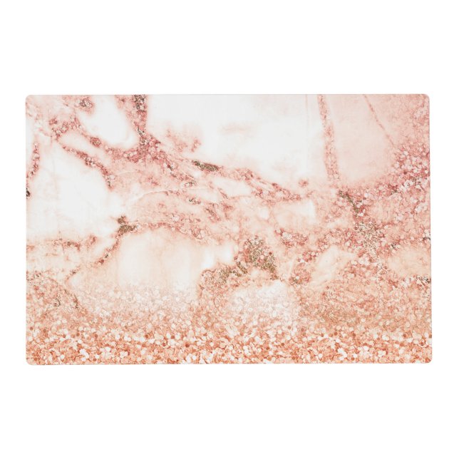 Chic rose gold glitter ombre pink glitter marble placemat (Front)