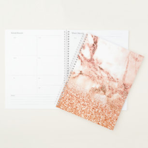 Chic rose gold glitter ombre pink glitter marble planner