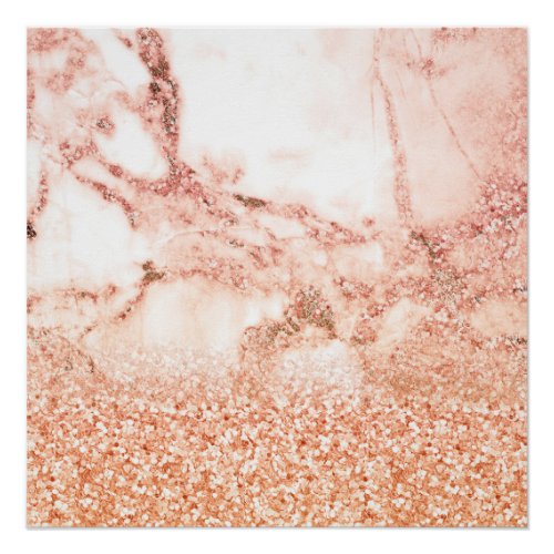 Chic rose gold glitter ombre pink glitter marble poster