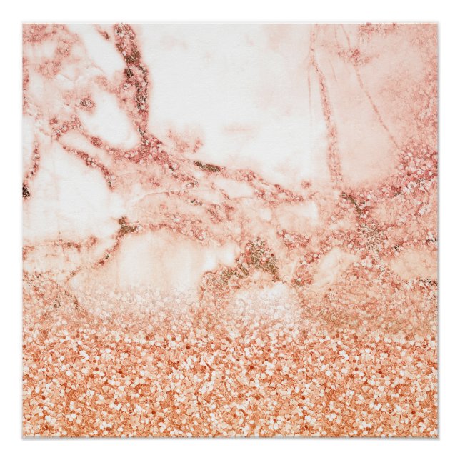 Chic rose gold glitter ombre pink glitter marble poster (Front)
