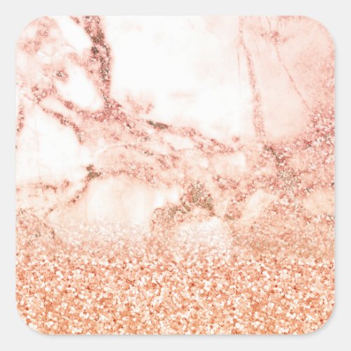 Chic rose gold glitter ombre pink glitter marble square sticker