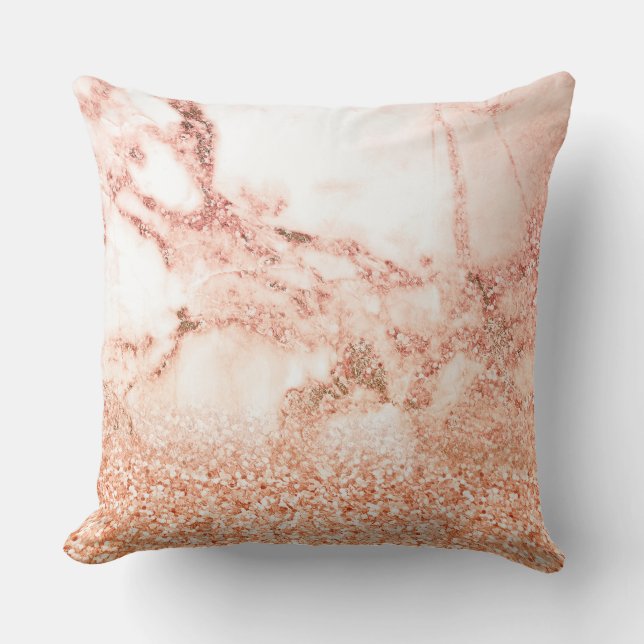 Chic rose gold glitter ombre pink glitter marble throw pillow (Front)
