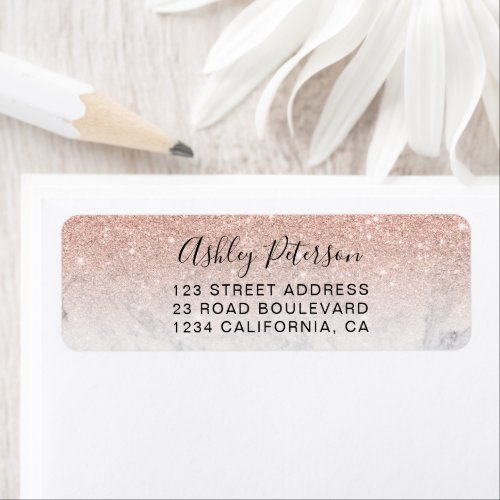 Chic rose gold glitter ombre trendy white marble label
