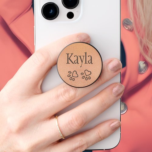 Chic Rose Gold Glitter Paw Prints and Name PopGrip PopSocket
