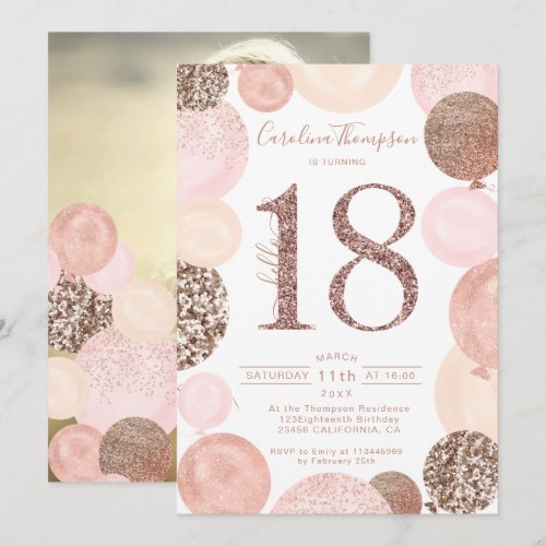 Chic rose gold glitter pink balloon photo 18th