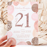 Chic rose gold glitter pink balloon photo 21st invitation<br><div class="desc">A modern, chic and elegant rose gold sequins 21st birthday party invitation with a modern 21 typography with rose gold glitter pink balloons with hand painted pastel blush pink, rose gold glitter, sequins, pale pink cluster balloons with elegant calligraphy typography.. Add your photo at the back. Perfect for the princess...</div>