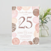 Chic rose gold glitter pink balloon photo 25th invitation (Standing Front)
