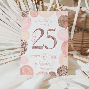 Chic rose gold glitter pink balloon photo 25th invitation