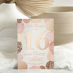 Chic rose gold glitter pink balloon Sweet 16 photo Foil Invitation