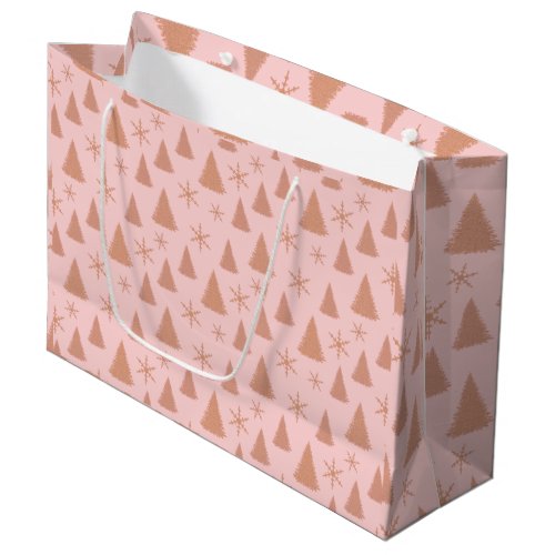 Chic Rose Gold Glitter Pink Christmas Trees Large Gift Bag