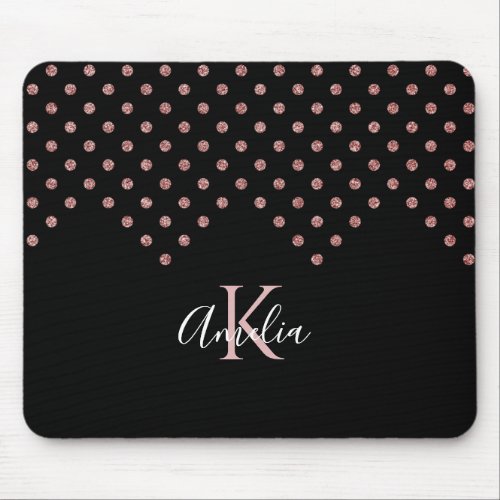 Chic Rose Gold Glitter Polka Dot Monogram Name Mouse Pad