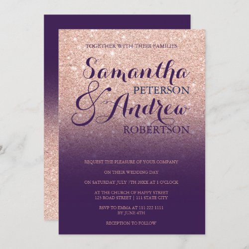 Chic rose gold glitter purple grape wedding invitation