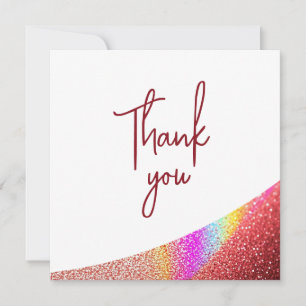 Chic Rose Gold Glitter Rainbow Sweet 16 Birthday Thank You Card
