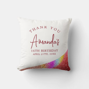 Chic Rose Gold Glitter Rainbow Sweet 16 Birthday Throw Pillow