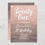 Chic rose gold glitter rustic wood 21st Birthday Invitation<br><div class="desc">Faux rose gold glitter ombre on rustic brown wood 21st Birthday A modern 21st Birthday party invitation with modern, original and simple faux rose gold glitter invitation and hand written style brush typography on a rustic brown wood color background . If you need any text changed and customized don't hesitate...</div>