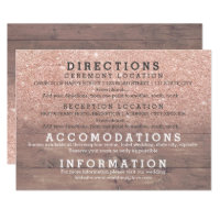 Chic rose gold glitter rustic wood details wedding card