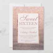 Chic rose gold glitter rustic wood girly Sweet 16 Invitation (Front)