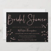 Chic rose gold glitter script black bridal shower invitation (Front)