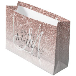 Chic Rose Gold Glitter Script Monogram Wedding Large Gift Bag