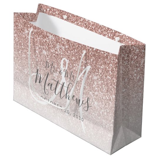 Chic Rose Gold Glitter Script Monogram Wedding Large Gift Bag Chic Rose Gold Glitter Script Monogram Wedding Large Gift Bag