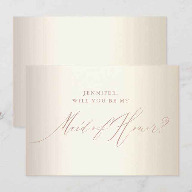 Chic Rose Gold Glitter Script White Maid of Honor  Invitation (Front/Back)