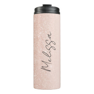 Chic Rose Gold Glitter Signature Script Name Thermal Tumbler