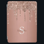 Chic Rose Gold Glitter Sparkle Drip Monogram Name iPad Air Cover<br><div class="desc">Enjoy this elegant design featuring your name and monogram or initial with chic and sparkly rose gold copper glitter drips over a rose gold foil background.</div>