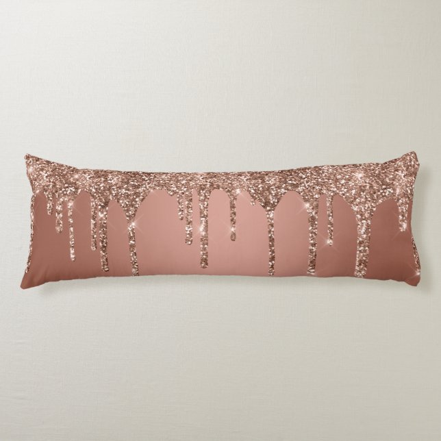 Chic Rose Gold Glitter Sparkle Drips Body Pillow (Front)