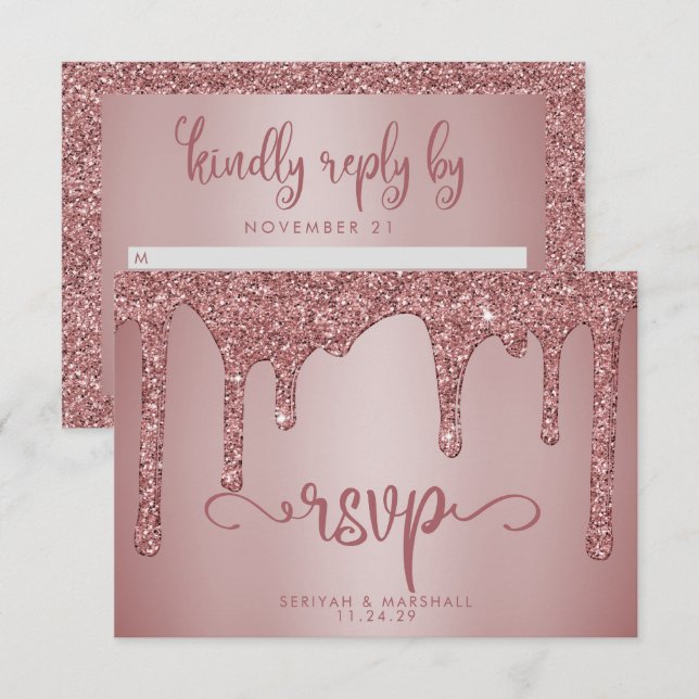 Chic Rose Gold Glitter Sparkle Wedding RSVP (Front/Back)