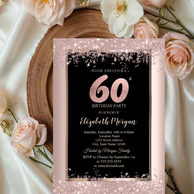 Chic Rose Gold Glitter Sparkles 60th Birthday  Invitation (Creator Uploaded)