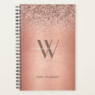 Chic Rose Gold Glitter Sparkles Monogram Name 2022 Planner