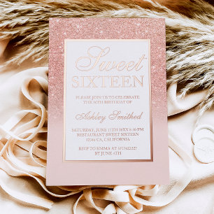 Chic rose gold glitter sparkles ombre Sweet 16 Foil Invitation