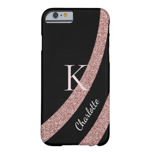 Chic Rose Gold Glitter Stripes Monogram Name Barely There iPhone 6 Case