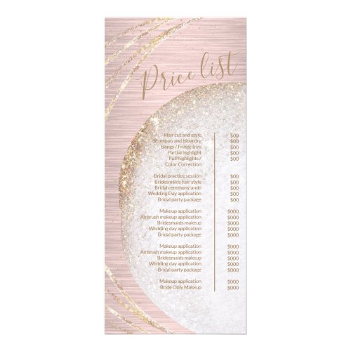 Chic Rose Gold Glitter Stylist Salon Price List Rack Card
