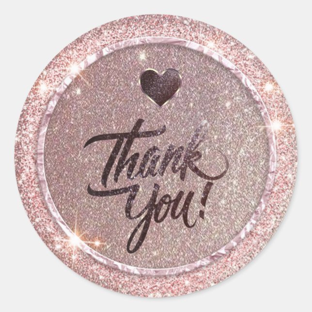 Chic rose gold glitter thank you   classic round sticker (Front)