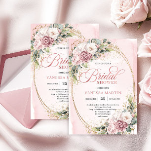 Chic Rose Gold Greenery Bridal Shower Invitation