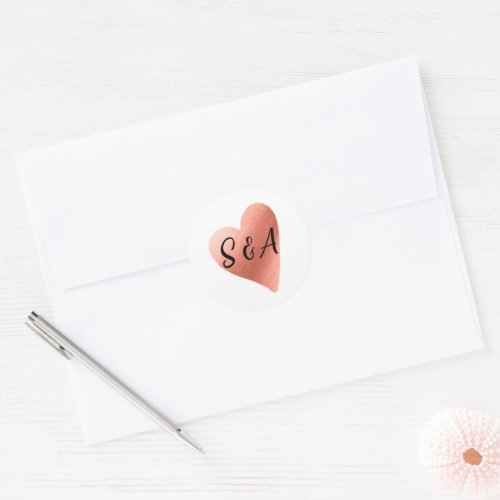 Chic Rose Gold Heart Wedding Classic Round Sticker