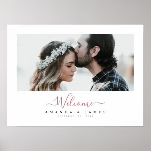 Chic Rose Gold Horizontal Photo Wedding Welcome Poster