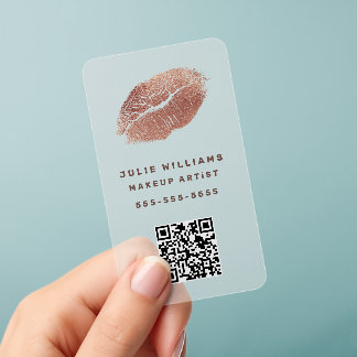 Chic Rose Gold L:ips Markup Arist QR Code Pro Clear Business Cards