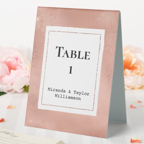 Chic Rose Gold Lace Table Tent Sign