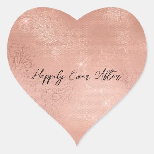 Chic Rose Gold Lace Wedding Heart Sticker