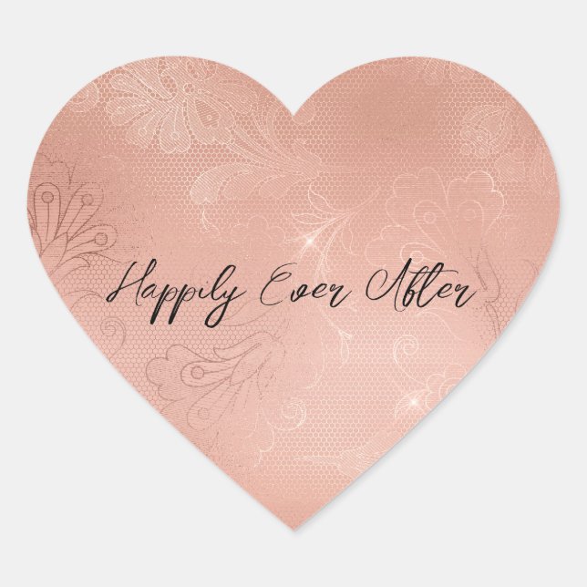 Chic Rose Gold Lace Wedding Heart Sticker (Front)