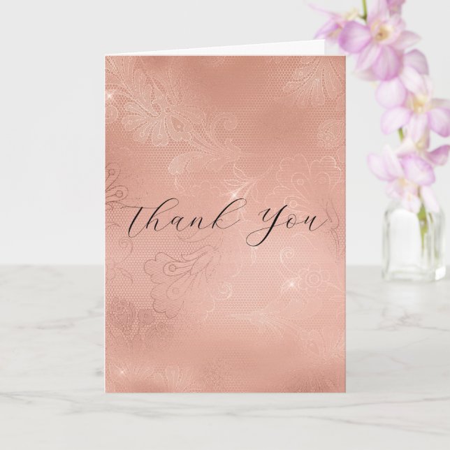 Chic Rose Gold Lace Wedding Thank You Card (Orchid)