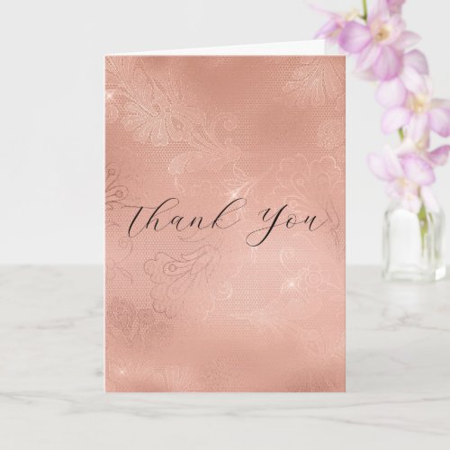 Chic Rose Gold Lace Wedding Thank You Card