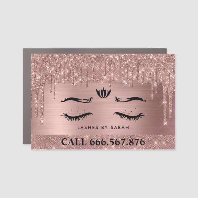 Chic Rose Gold Lashes Car Magnet (Front)
