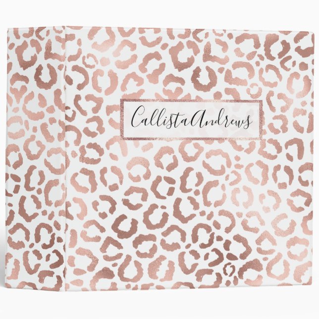 Chic Rose Gold Leopard Cheetah Animal Print 3 Ring Binder (Front/Spine)