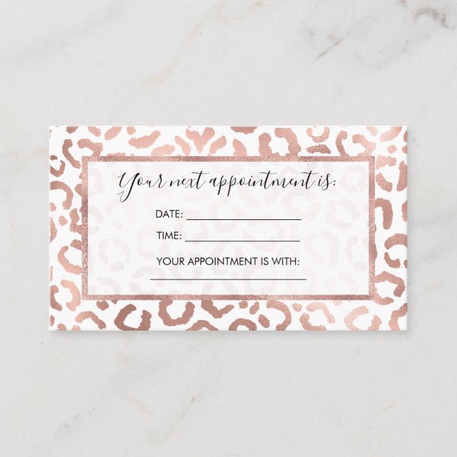 Chic Rose Gold Leopard Cheetah Animal Print Appointment Card (Front)