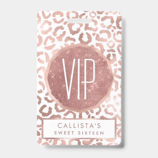 Chic Rose Gold Leopard Cheetah Animal Print Badge (Front)