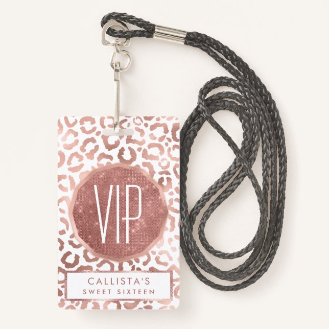 Chic Rose Gold Leopard Cheetah Animal Print Badge (Front with Lanyard)
