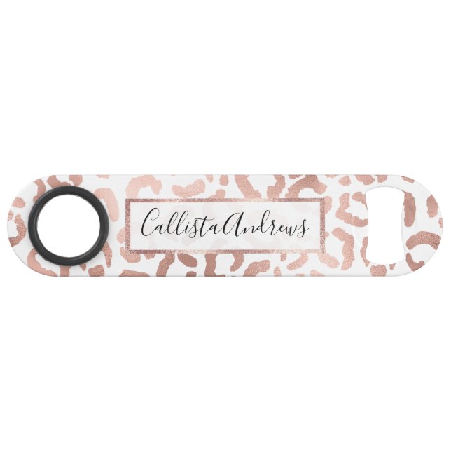 Chic Rose Gold Leopard Cheetah Animal Print Bar Key (Front (Horizontal))